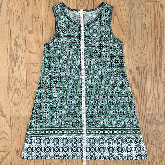 Max Studio Women’s Sleeveless Green and Blue Geometric Patterned Trapeze Dress L - Picture 10 of 13